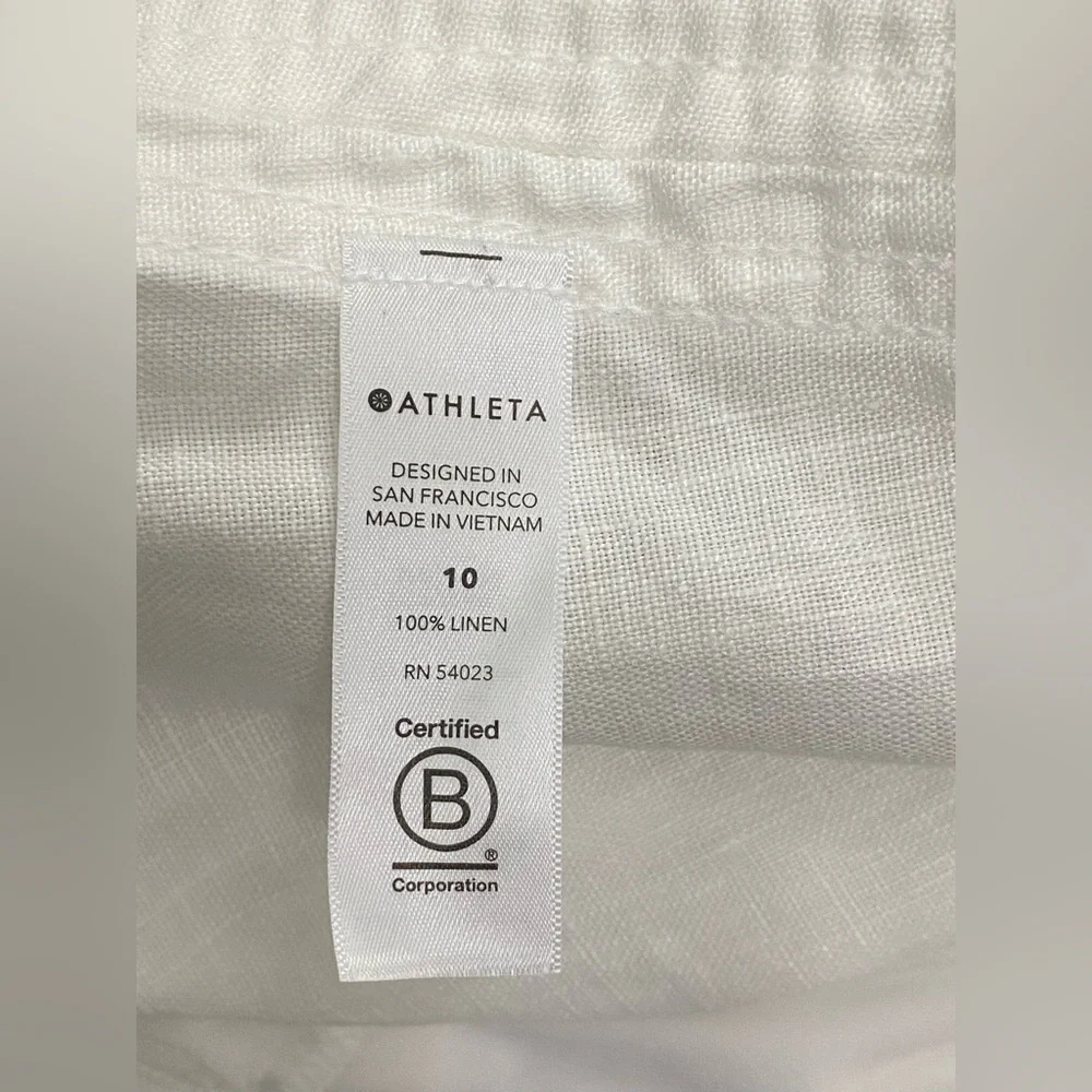 Athleta White Linen 100% Drawstring Cabo Joggers with Zip Pockets Size 10